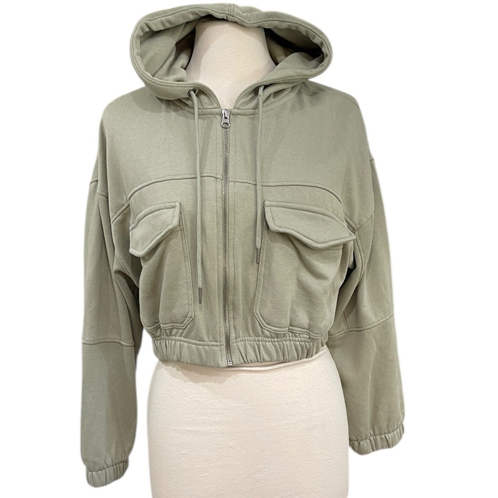Ashley Vintage Charm Cropped Hoodie Full Zip Sweatshirt SZ XL Green